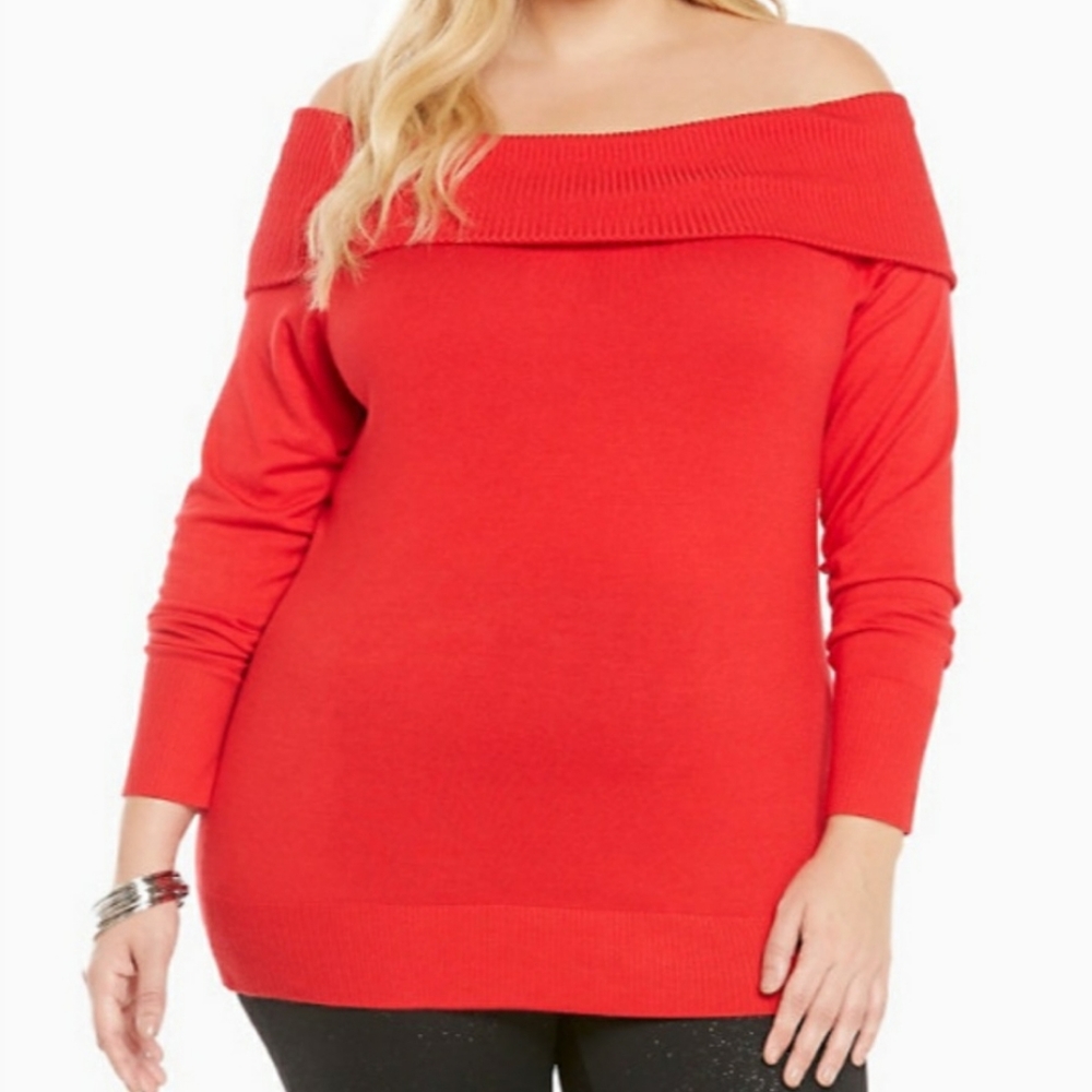 Red Long Sleeve Marilyn Fold Over Sweater